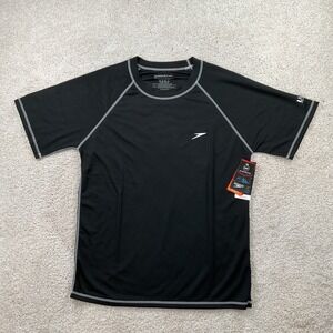 Speedo Mens UV Protection Rash Guard Black Short Sleeve Swim Shirt Medium NEW
